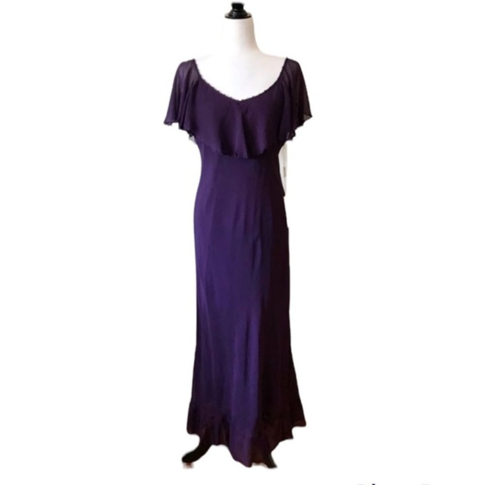90s vintage purple gown cocktail dress flutter beading